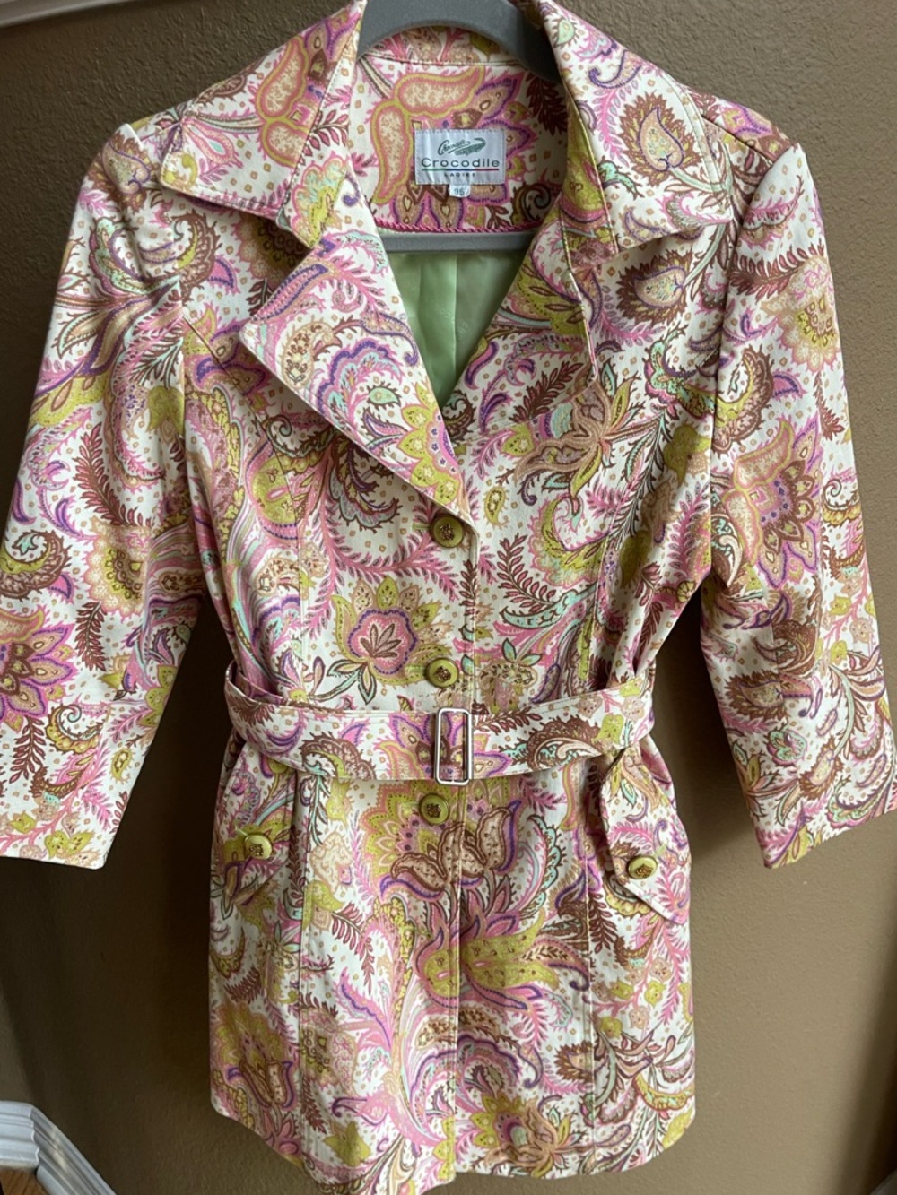 Vintage Crocodile Ladies Paisley Trench Coat Small Medium Size 95